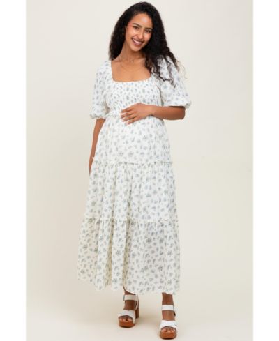 Pinkblush Women's Blue Floral Smocked Ruffle Tiered Maxi Dress