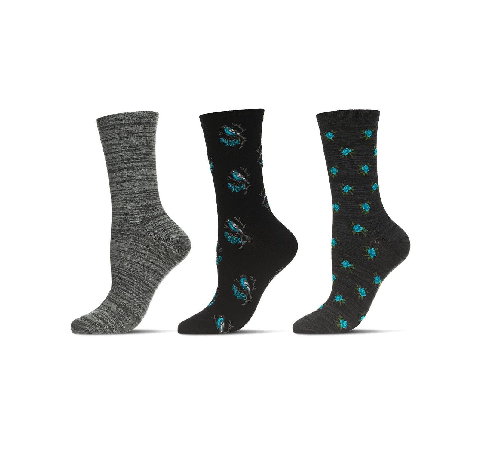 MeMoi Women's 3 Pair Pack Birds Rayon From Crew Socks