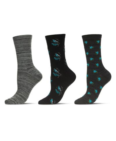 MeMoi Women's 3 Pair Pack Birds Rayon From Crew Socks