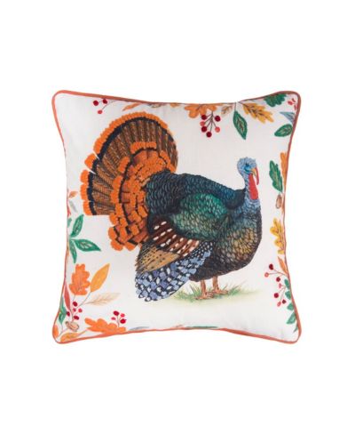 Thanksgiving Turkey Cotton Blend Accent Throw Pillow 18" x 18"