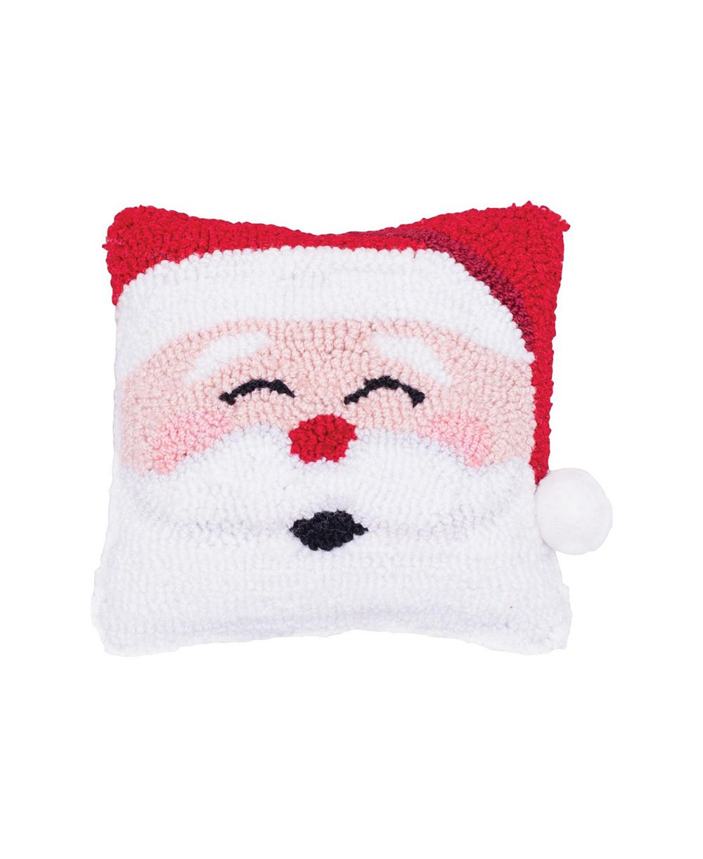 Happy Santa Claus Mini Christmas Hooked Accent Pillow, 8" x 8