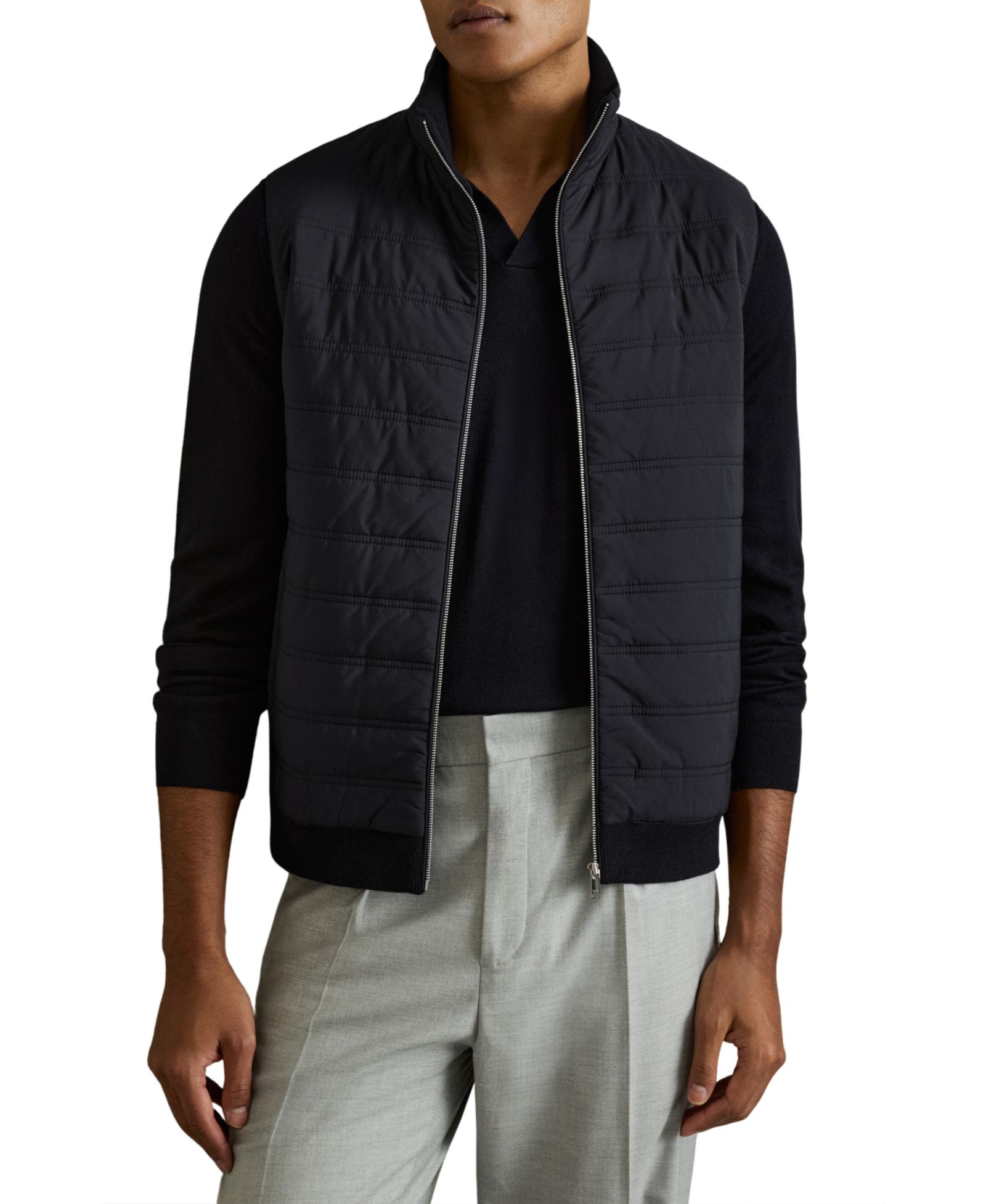 Мужской жилет REISS William Hybrid Quilt and Knit Zip-Through
