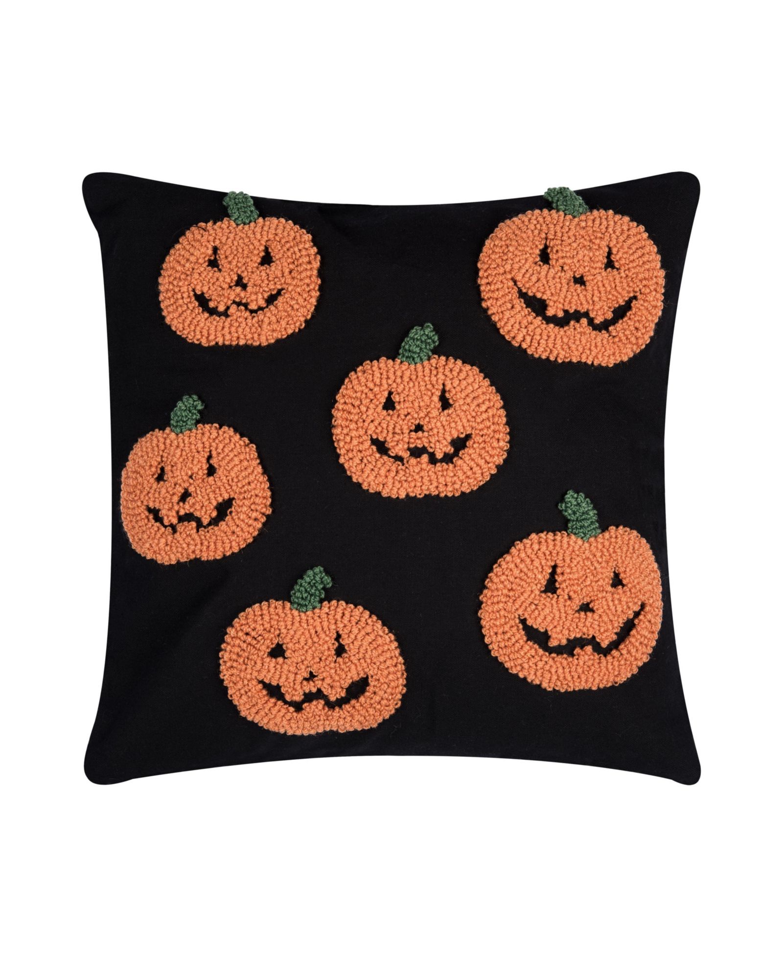 Pumpkin Party Jack O' Lanterns Hooked Halloween Accent Throw Pillow 18" x 18"