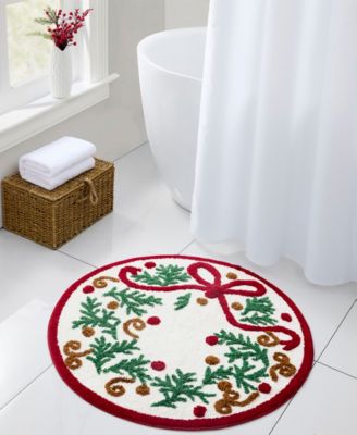Hallmark Christmas Wreath Tufted Holiday Bath Rug, 30" Round