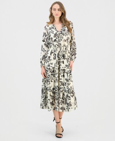 Anne Klein Women's Printed Tie-Neck Tiered Maxi Dress