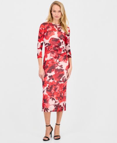 Anne Klein Женское миди-платье с бочными драпировками и рукавом 3/4