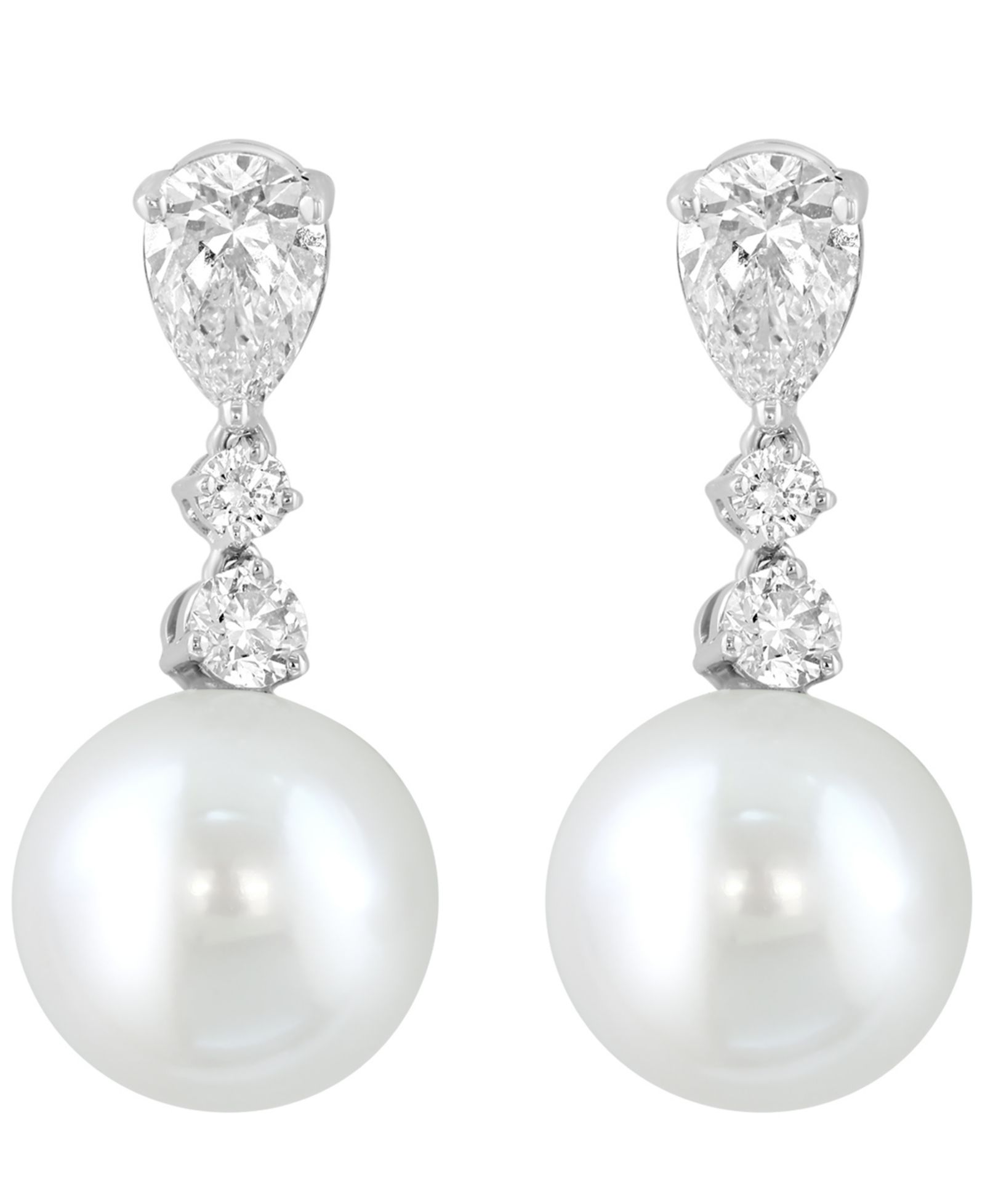 EFFY Collection Freshwater Pearl (10mm) and Lab Grown Diamond Earrings (1-1/3 ct. t.w.) in 14k White Gold