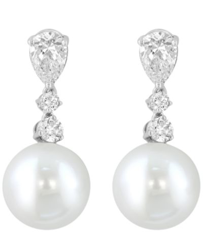 EFFY Collection Freshwater Pearl (10mm) and Lab Grown Diamond Earrings (1-1/3 ct. t.w.) in 14k White Gold