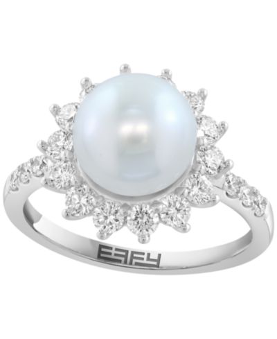 EFFY Collection Freshwater Pearl (12mm) and Lab Grown Diamond Ring (1-1/2 ct. t.w.) in Sterling Silver