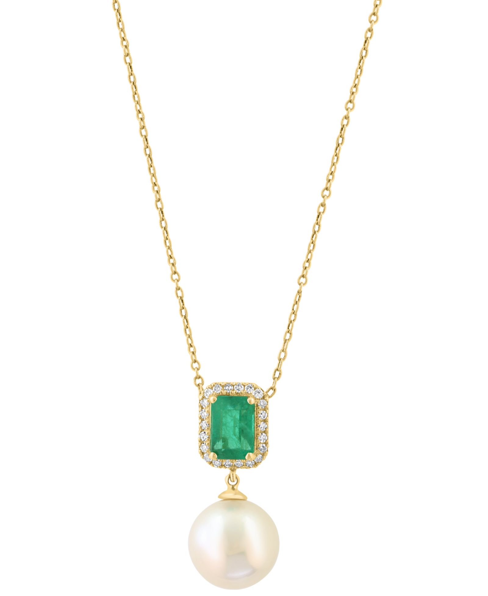 Подвеска EFFY Collection Freshwater Pearl (10mm), Diamond and Emerald в 14k Yellow Gold
