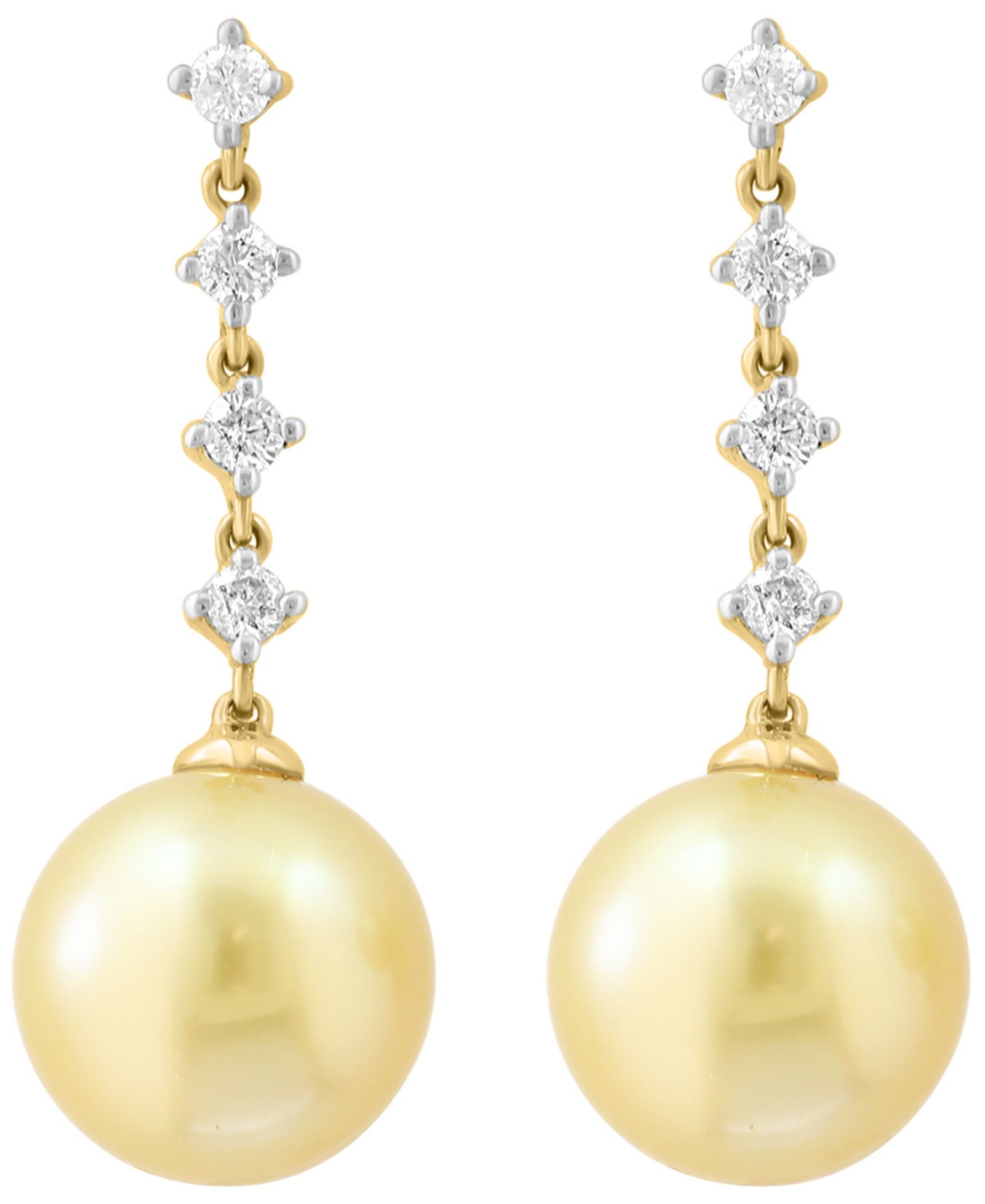 Серьги EFFY Collection Golden South Sea Pearl и Diamond в 14k Yellow Gold