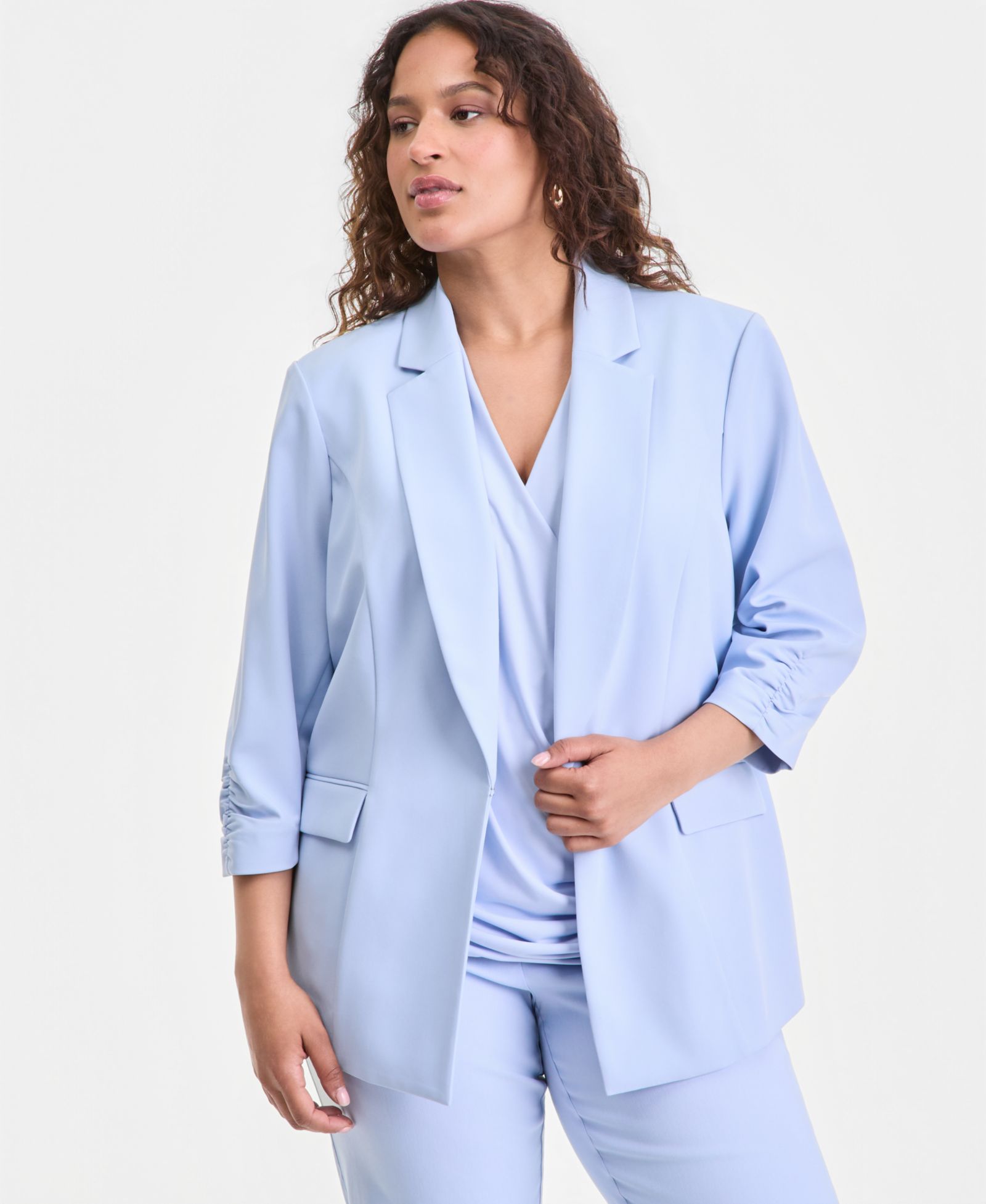 I.N.C. International Concepts Plus Size Kiss-Front 3/4-Sleeve Blazer, Macy's Exclusive