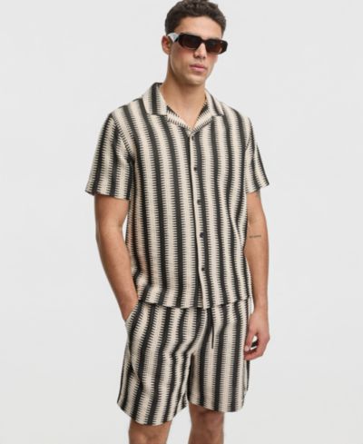 Mode of One Men's Relaxed-Fit Crochet Knit Short-Sleeve Camp Shirt, Macy's Exclusive