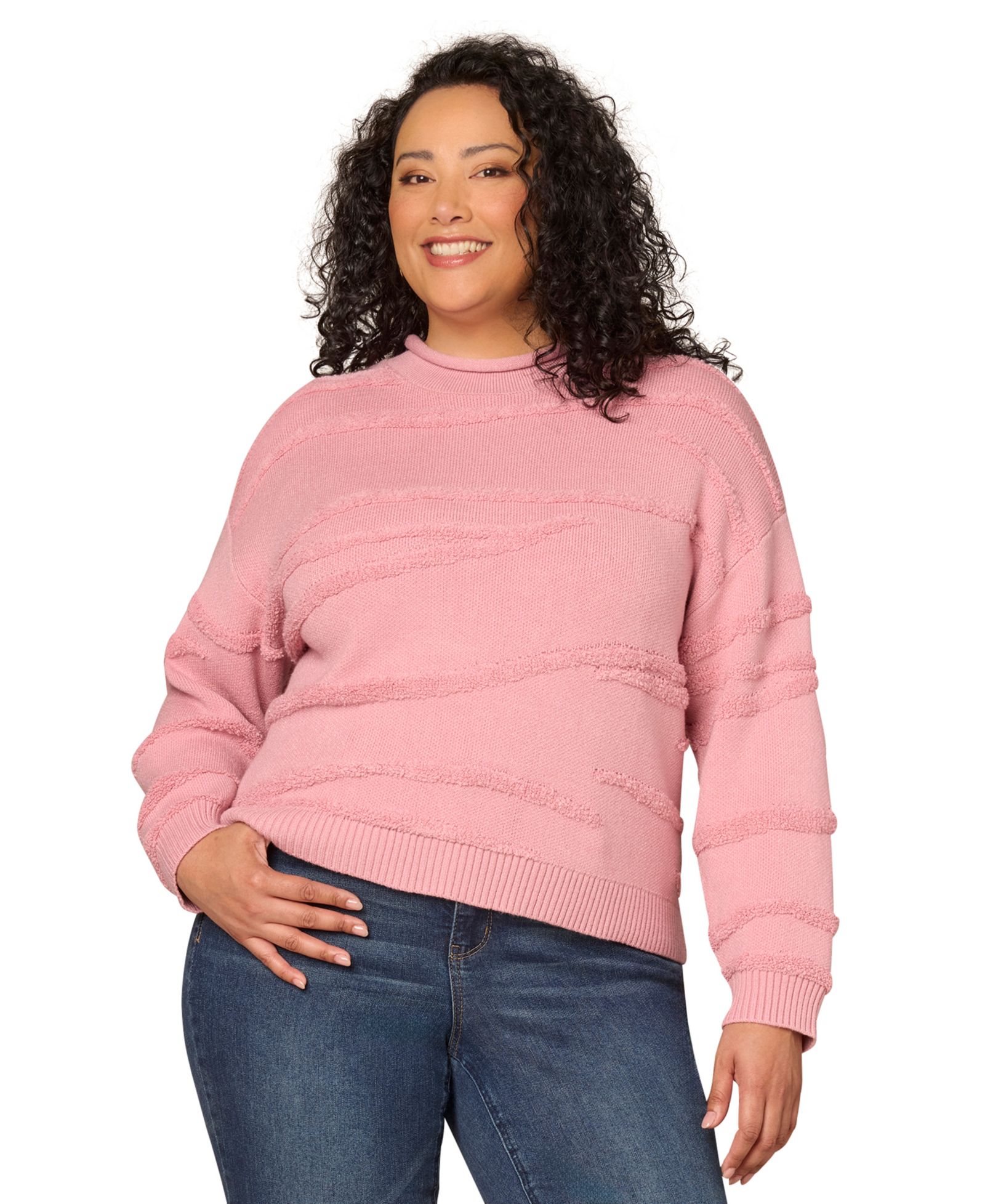 Democracy Plus Size Striped Rolled Neck Sweater