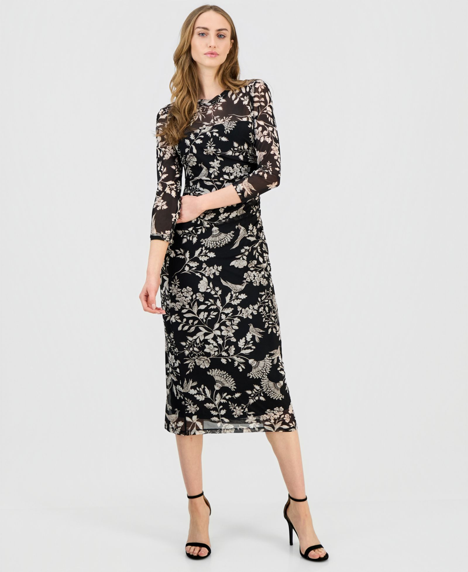 Anne Klein Women's Side-Ruched 3/4-Sleeve Midi Dress