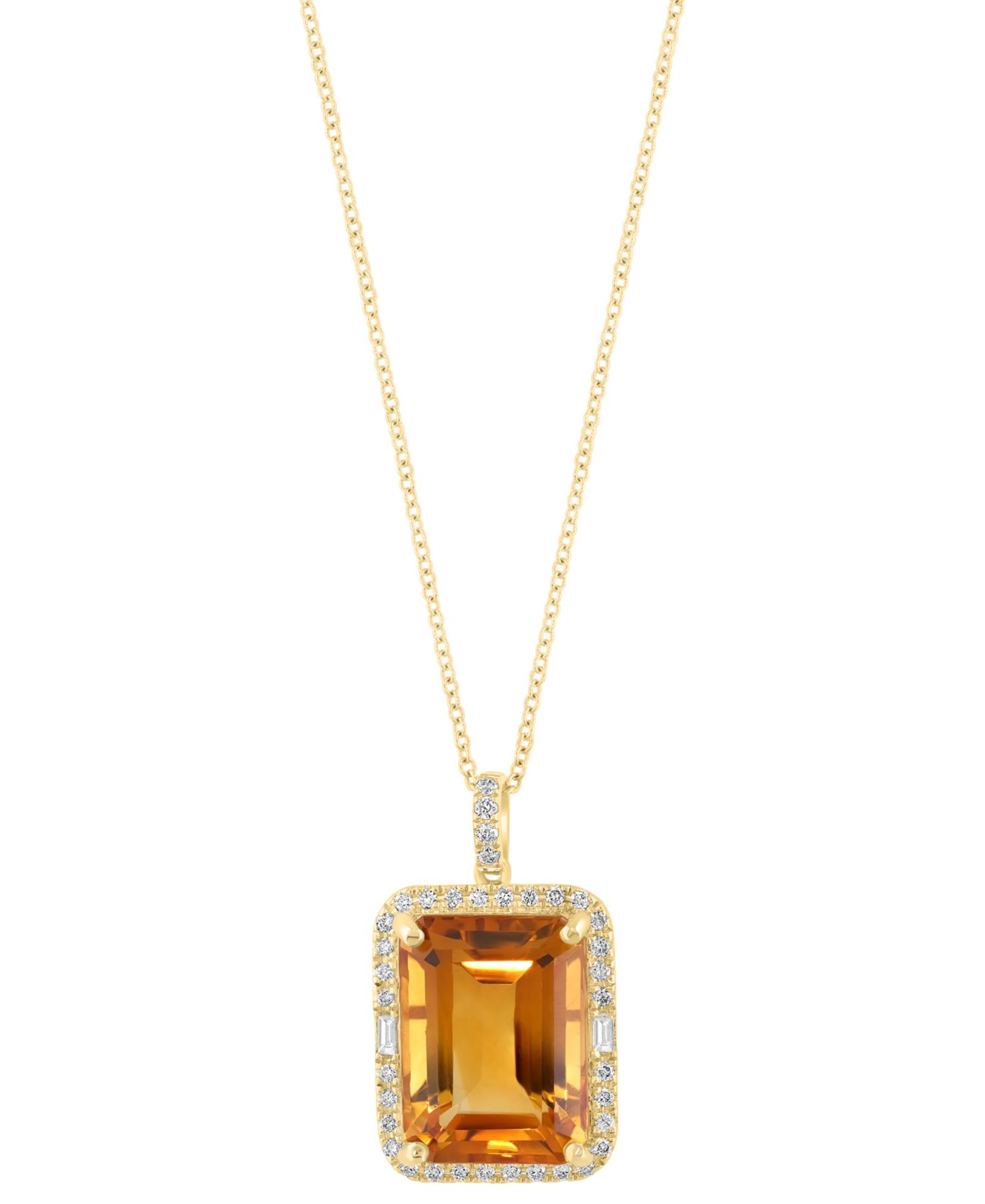 EFFY® Citrine (11-1/3 ct. t.w.) & Diamond (1/3 ct. t.w.) Emerald-Cut Halo 18" Pendant Necklace in 14k Gold