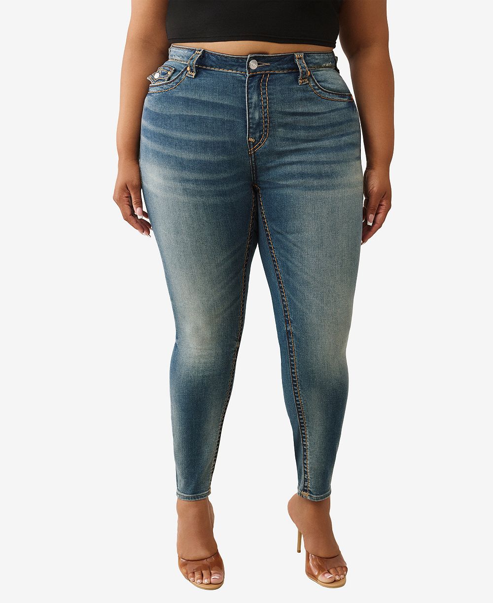 True Religion Women's Plus Size Jennie Skinny Mid Rise Super T Jeans