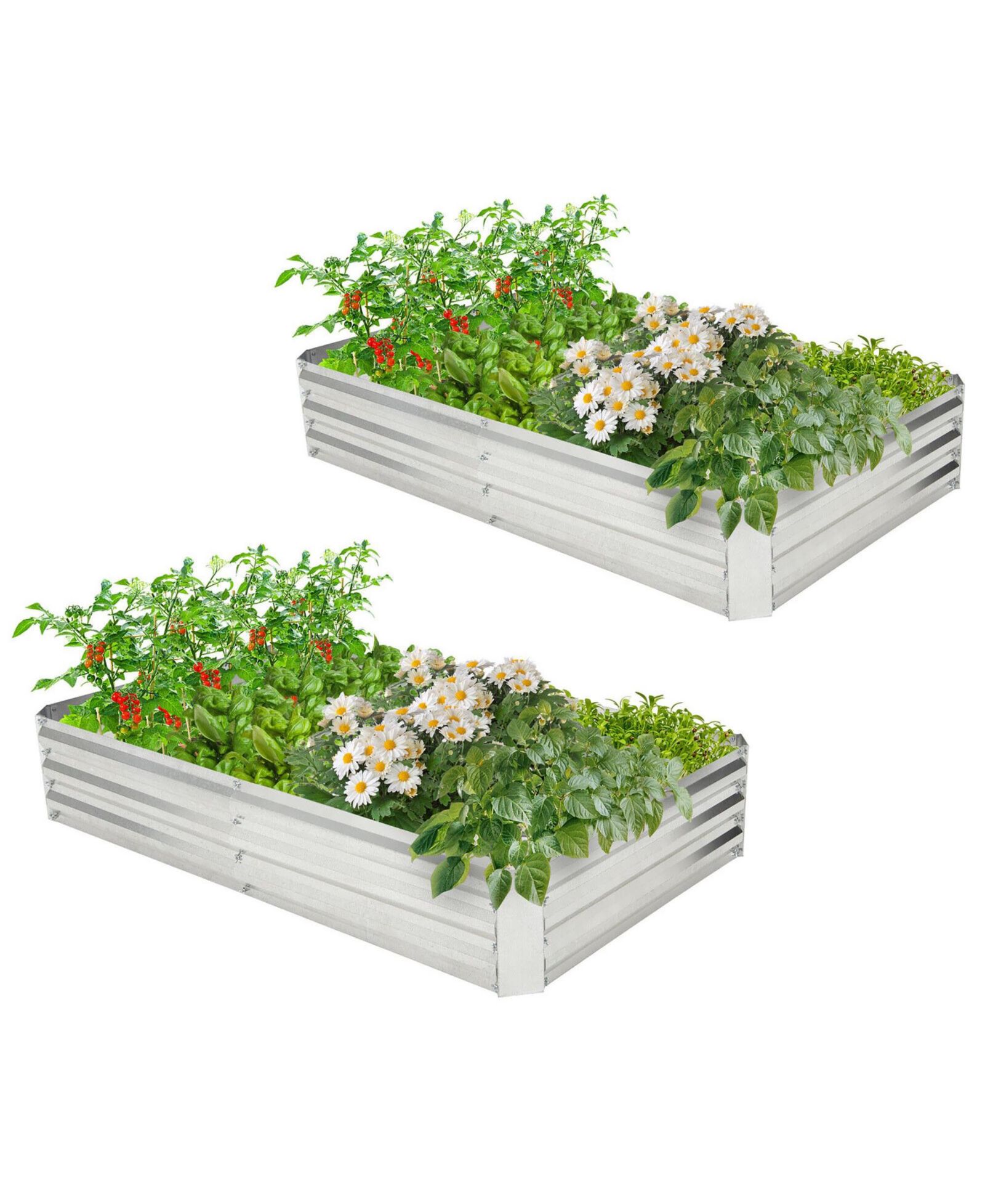 Gymax 6 x 3 x 1FT 2PCS Galvanized Raised Garden Bed Elevated Rectangle Plant Box