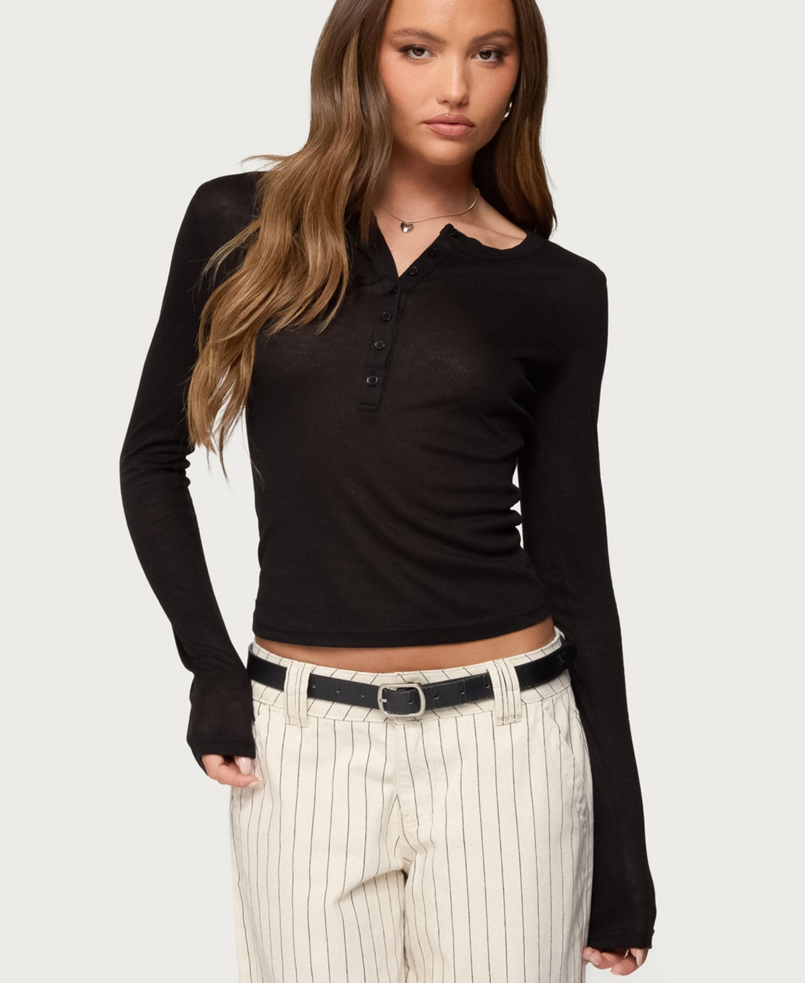 Edikted Women's Nettie Ribbed Henley Top