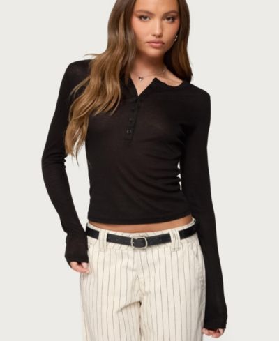 Edikted Женский трикотажный топ Henley Nettie Ribbed