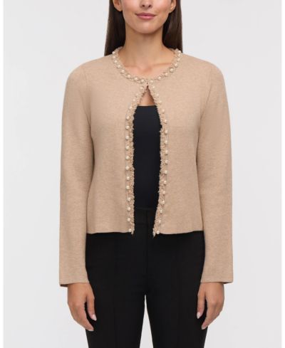 Ellen Tracy Women's Long Sleeve Open Cardigan with Pearl Trim