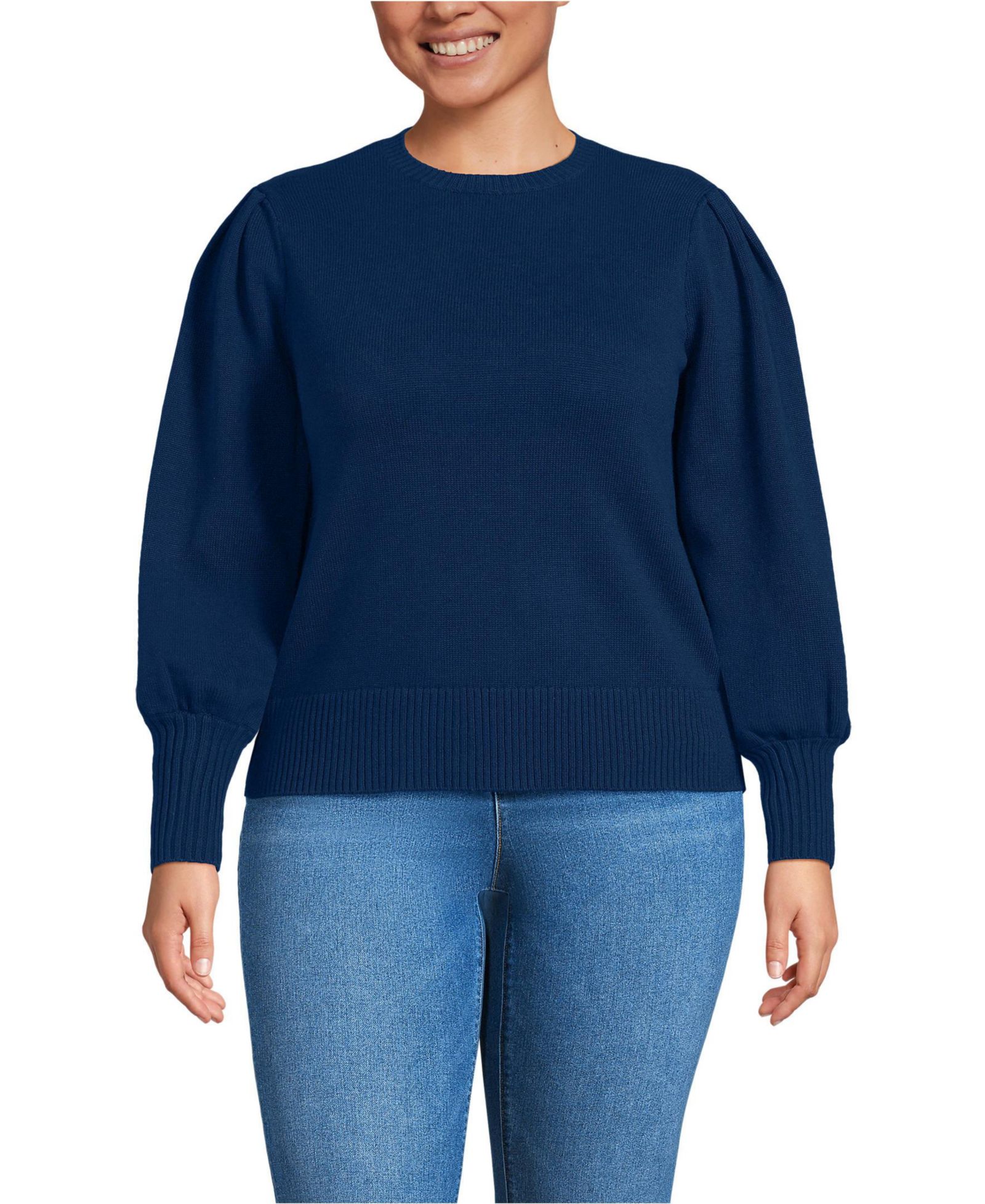 Lands' End Plus Size Drifter Puff Sleeve Crew Neck Sweater