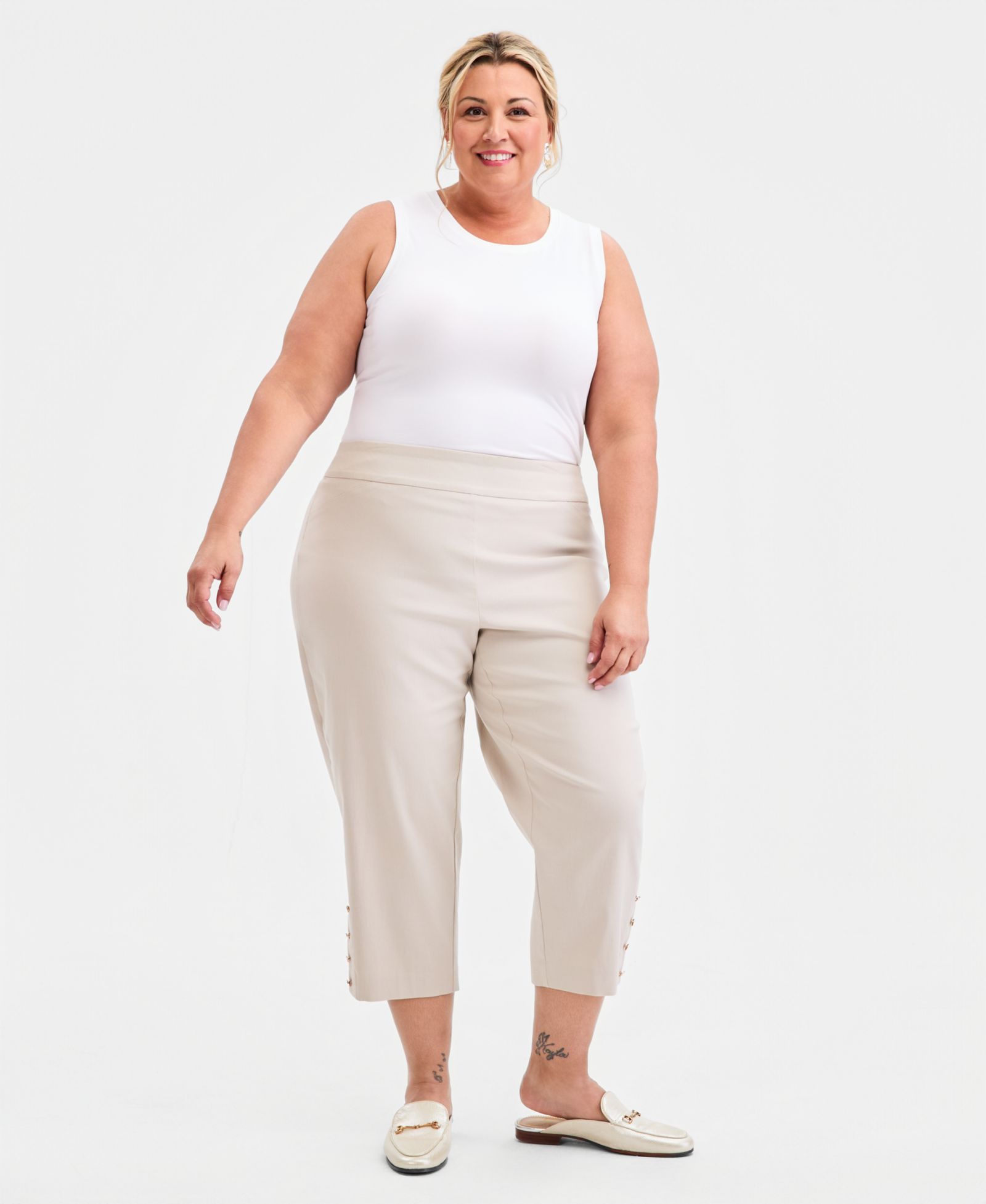 JM Collection Plus Size Side-Button Capri Pants, Macy's Exclusive