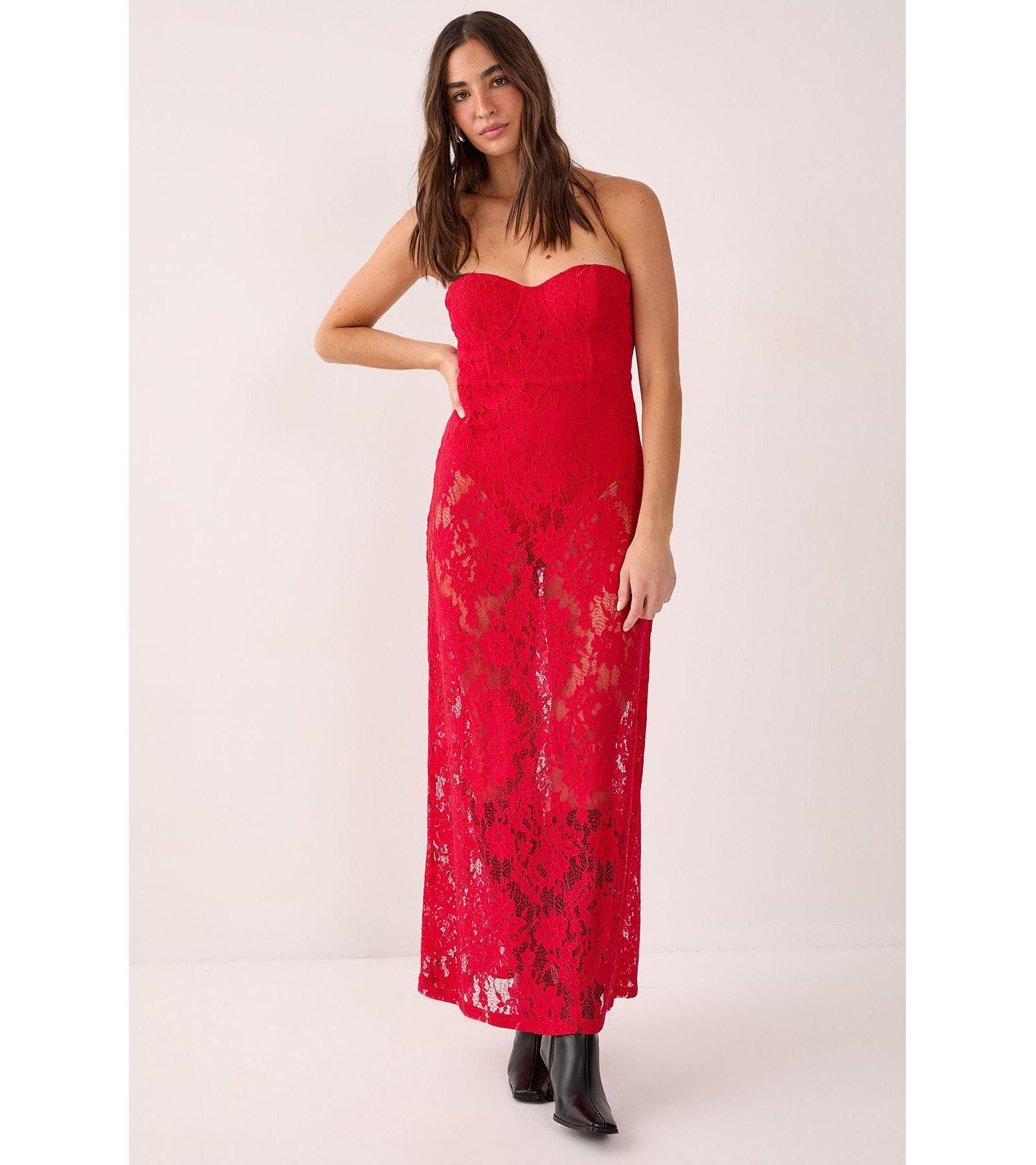 Nasty Gal Women's Lace Bandeau Sheer Maxi Dress