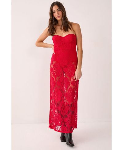 Nasty Gal Women's Lace Bandeau Sheer Maxi Dress