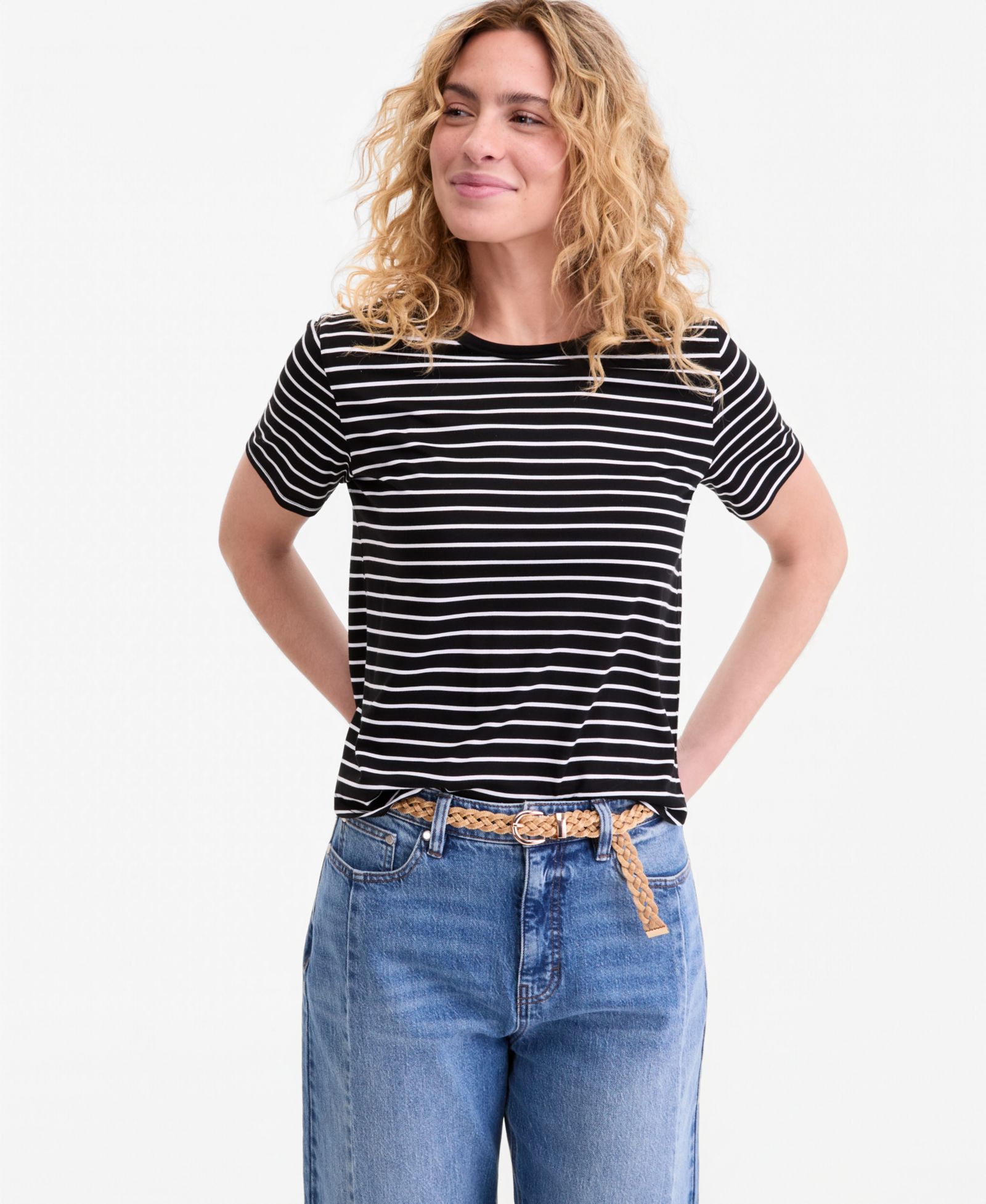 On 34th Women's Striped Curved-Hem T-Shirt, Macy's Exclusive
