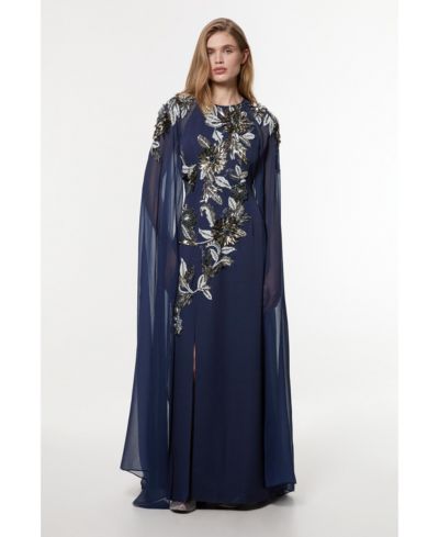 Karen Millen Women's Floral 3D Cape Sleeve Maxi Dress