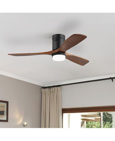 Sofucor 52-inch Modern Black 3 Solid Wood Blades Flush Mount Tri color Adjustable Ceiling Fan Light with Remote Control