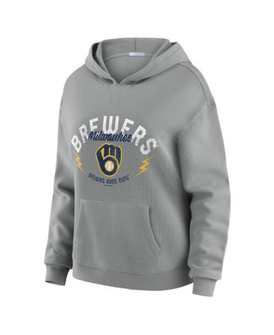 WEAR by Erin Andrews Women's 2-Piece Gray Milwaukee Brewers Waffle-Knit Long-Sleeve Hoodie and Lounge Pant Set