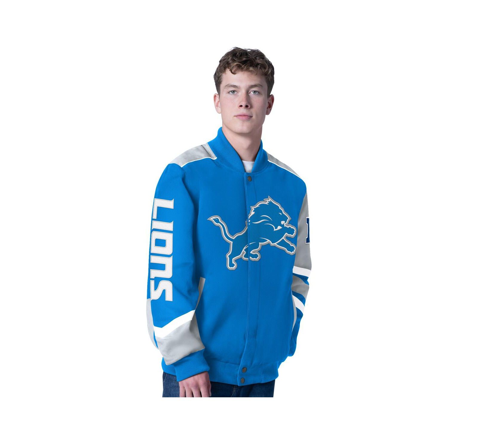 G-III Sports by Carl Banks Men's Blue Detroit Lions Prime Time Full-Zip Racing Jacket