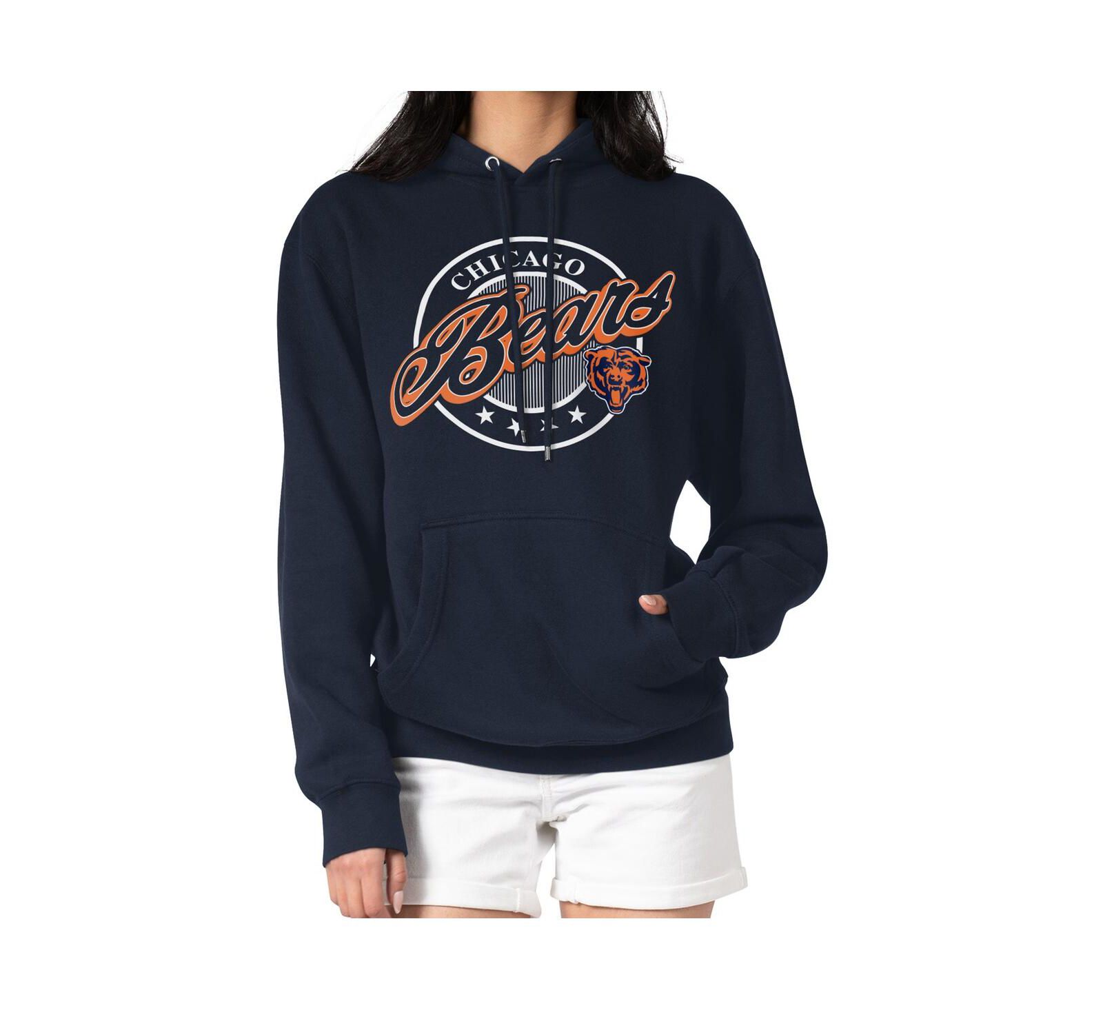 G-III 4Her by Carl Banks Women's Navy Chicago Bears Pinstripe Circle Fleece Pullover Hoodie