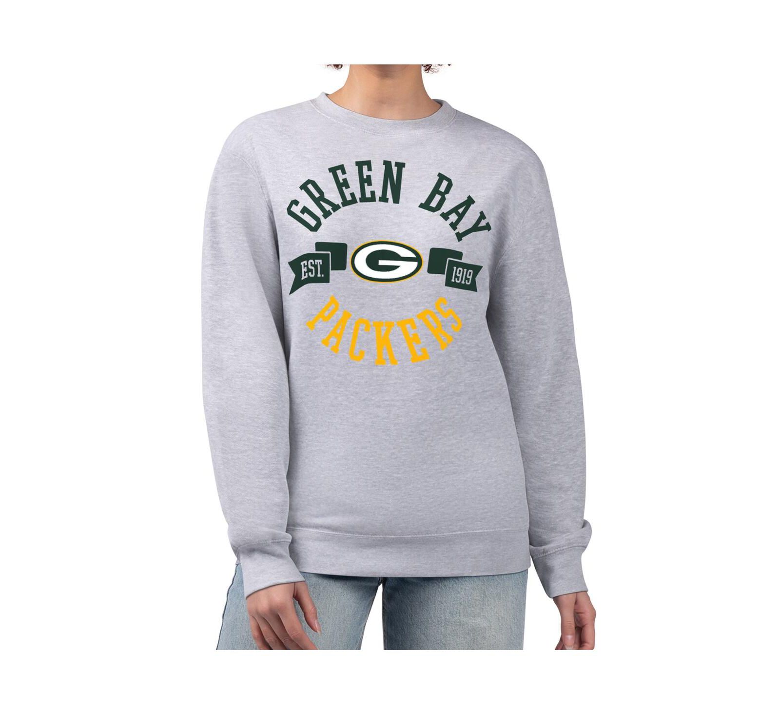 Свитшот G-III 4Her by Carl Banks Women's Heather Gray Green Bay Packers Large Team Graphic Fleece Pullover