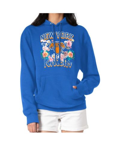 G-III 4Her by Carl Banks Women's Blue New York Knicks Flowers Team Logo Graphic Fleece Pullover Hoodie