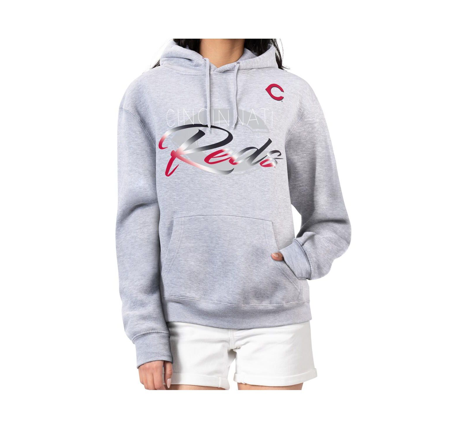 G-III 4Her by Carl Banks Women's Heather Gray Cincinnati Reds Shadow Logo Graphic Pullover Hoodie