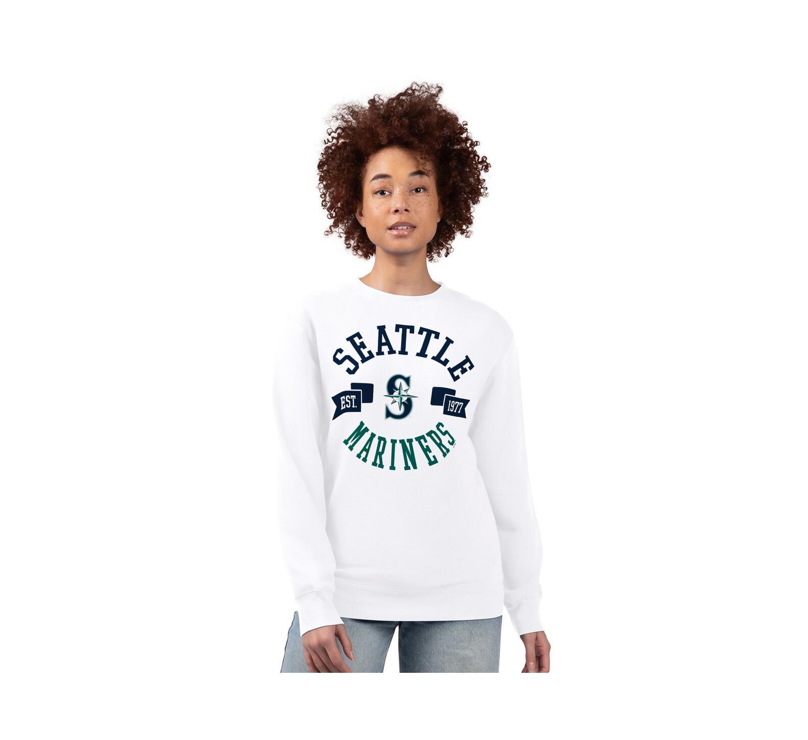 G-III 4Her by Carl Banks Women's White Seattle Mariners Team Logo Fleece Pullover Sweatshirt