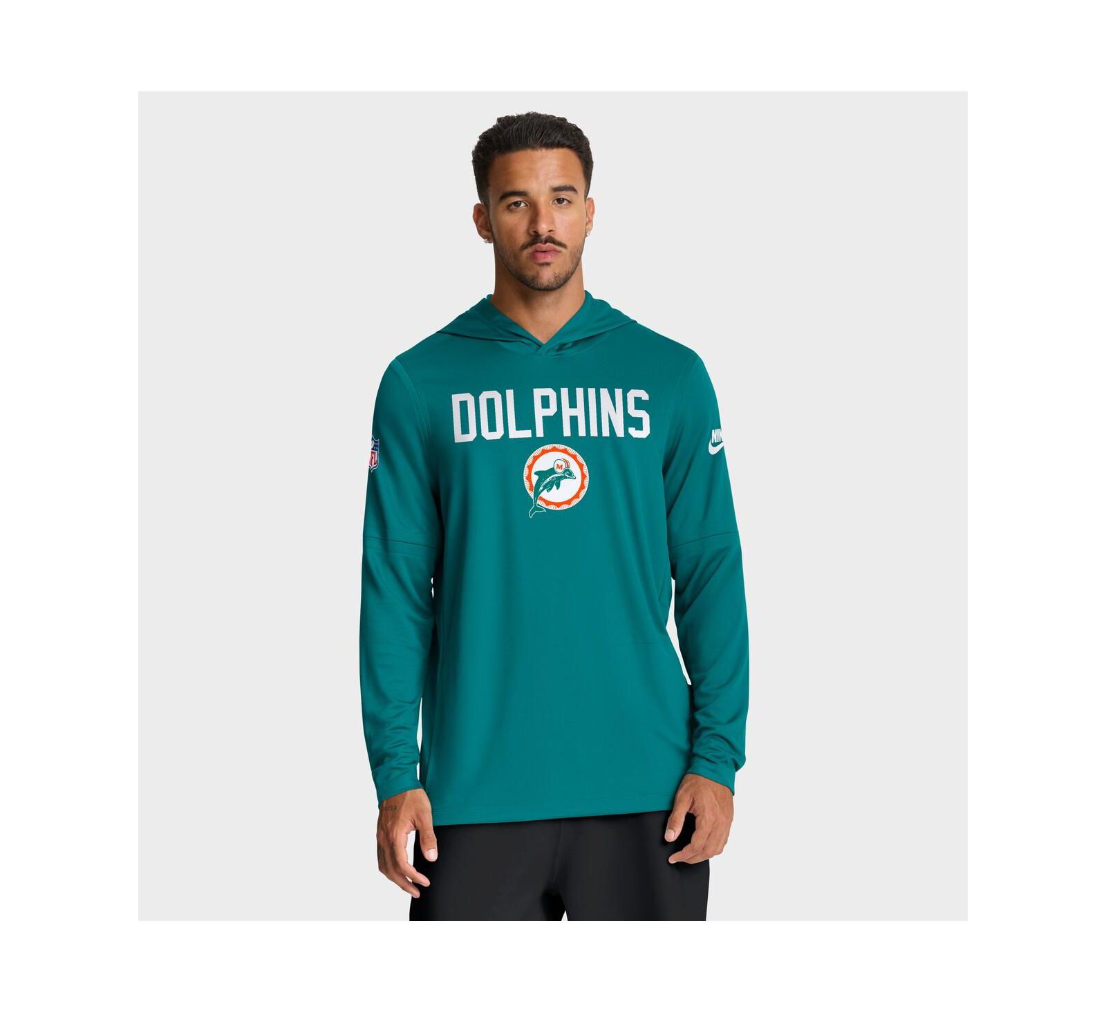Мужская футболка Nike Big & Tall Aqua Miami Dolphins Dri-FIT Long Sleeve Hoodie