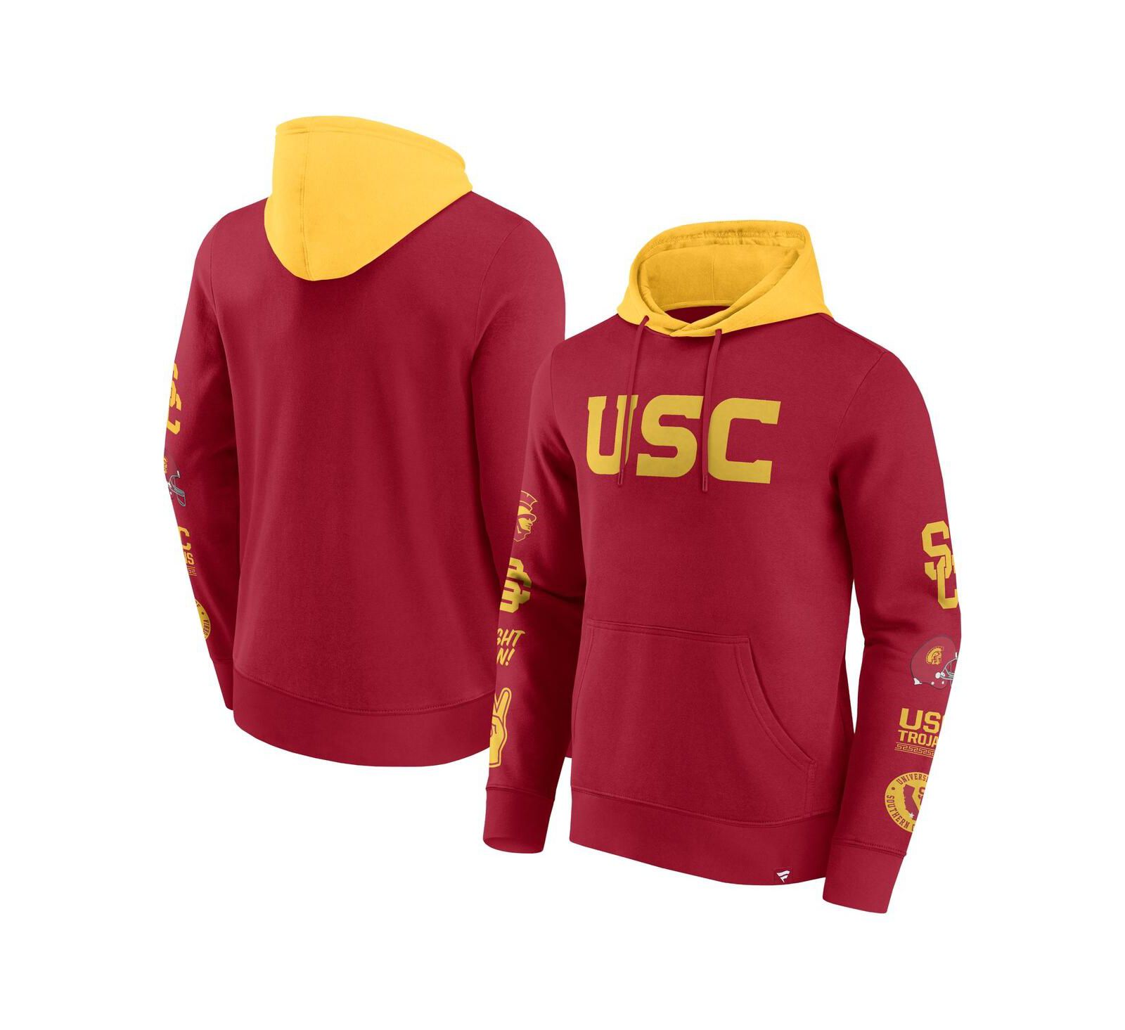 Fanatics Men's Cardinal/Gold USC Trojans Color Block Badge Fleece Pullover Hoodie