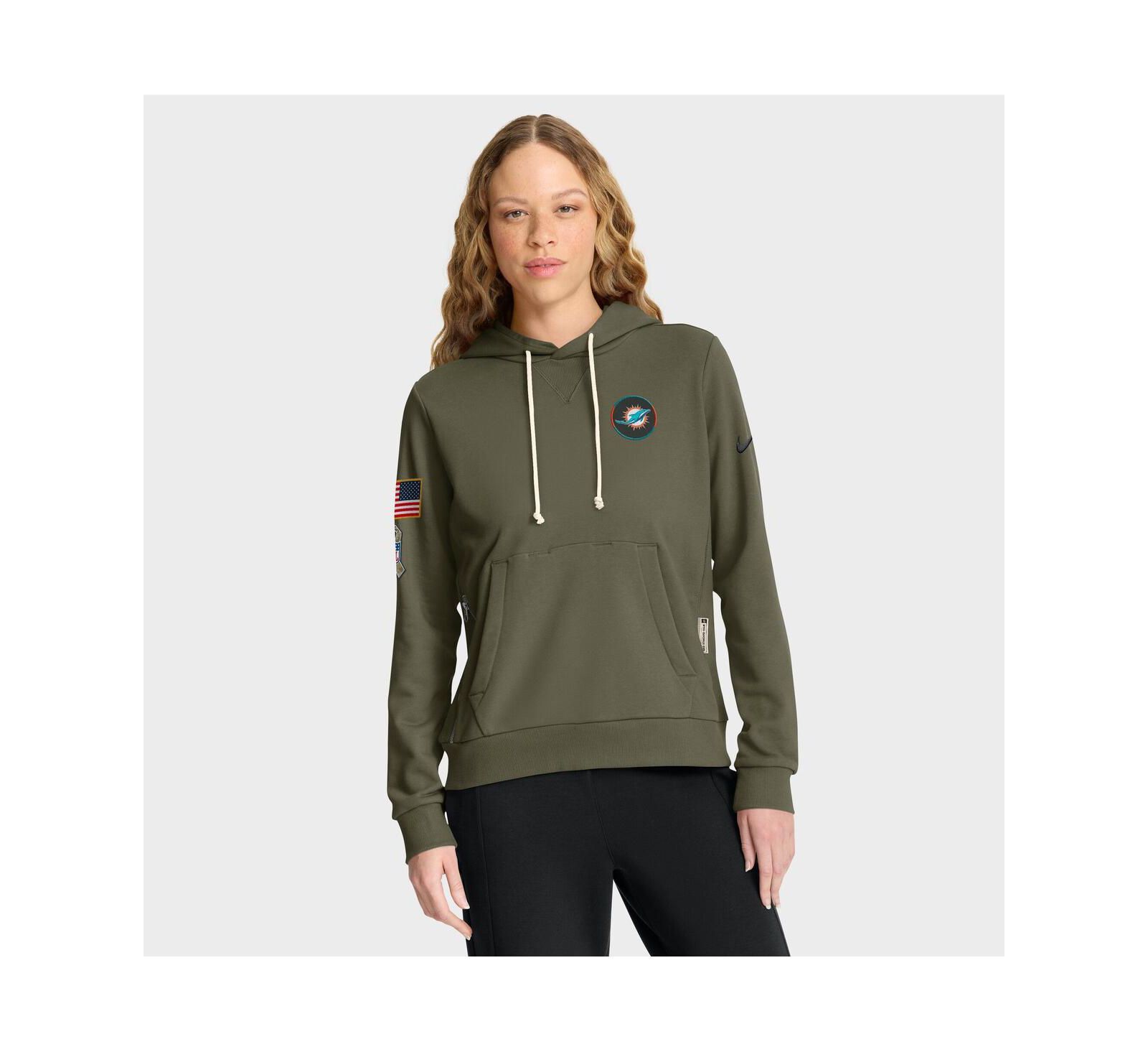 Nike Женская оливковая джерси Nike Miami Dolphins 2025 Salute to Service Sideline Standard Issue Dri-FIT худи