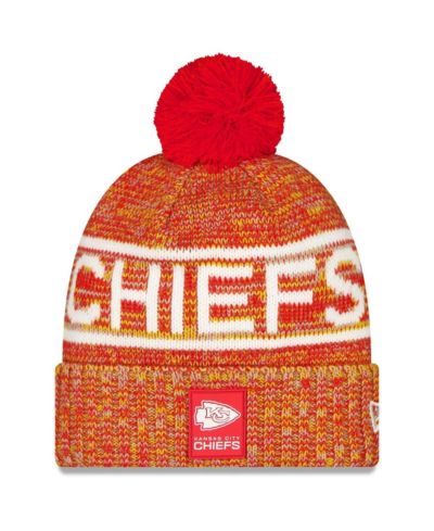 New Era Мужская вязаная шапка с помпоном Kansas City Chiefs 2025 Sideline, красная