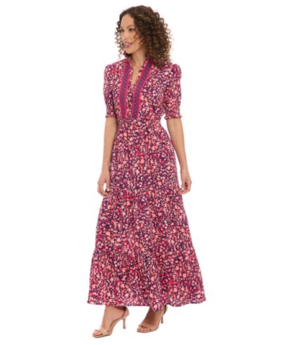 Женское платье London Times Puff-Sleeve Tiered Maxi