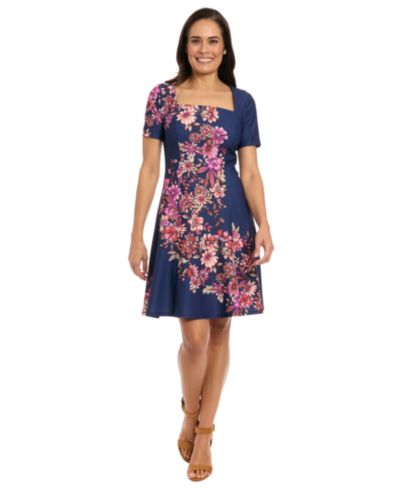 London Times Women's Short-Sleeve Fit and Flare Dress