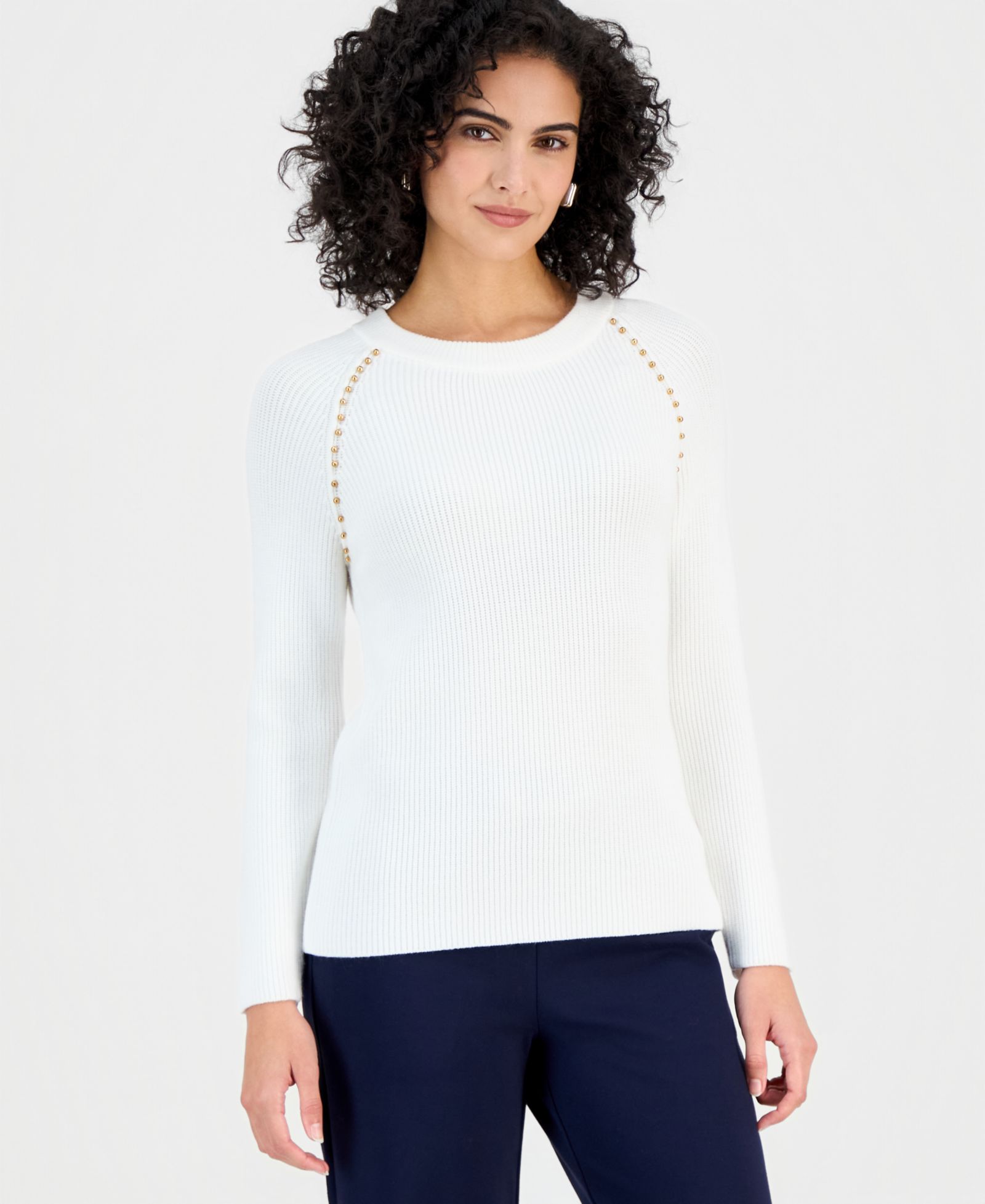 T Tahari Women's Studded Crewneck Sweater