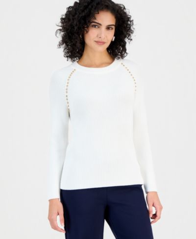 T Tahari Women's Studded Crewneck Sweater