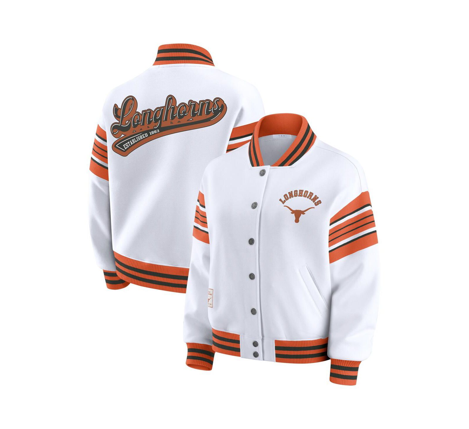 WEAR by Erin Andrews Women's White/Texas Orange Texas Longhorns Satin Stitch Full-Snap Fleece Sweatshirt Jacket