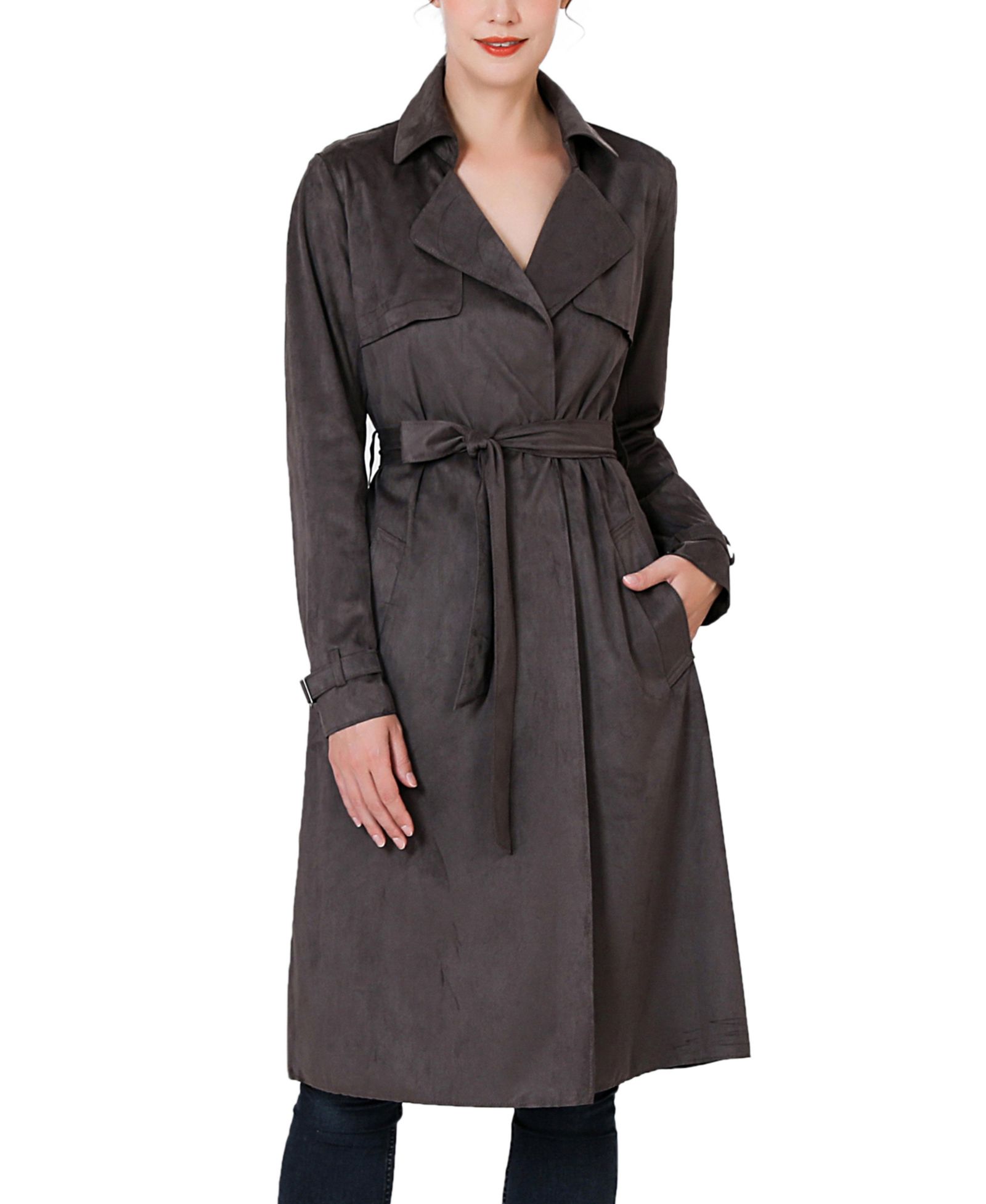 kimi + kai Women's kimi + kai Long Faux Suede Trench Coat
