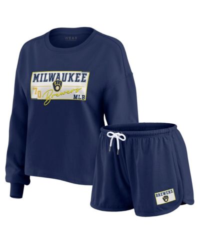 WEAR by Erin Andrews Женский комплект из 2 предметов: джерси Milwaukee Brewers с длинным рукавом и шорты для отдыха